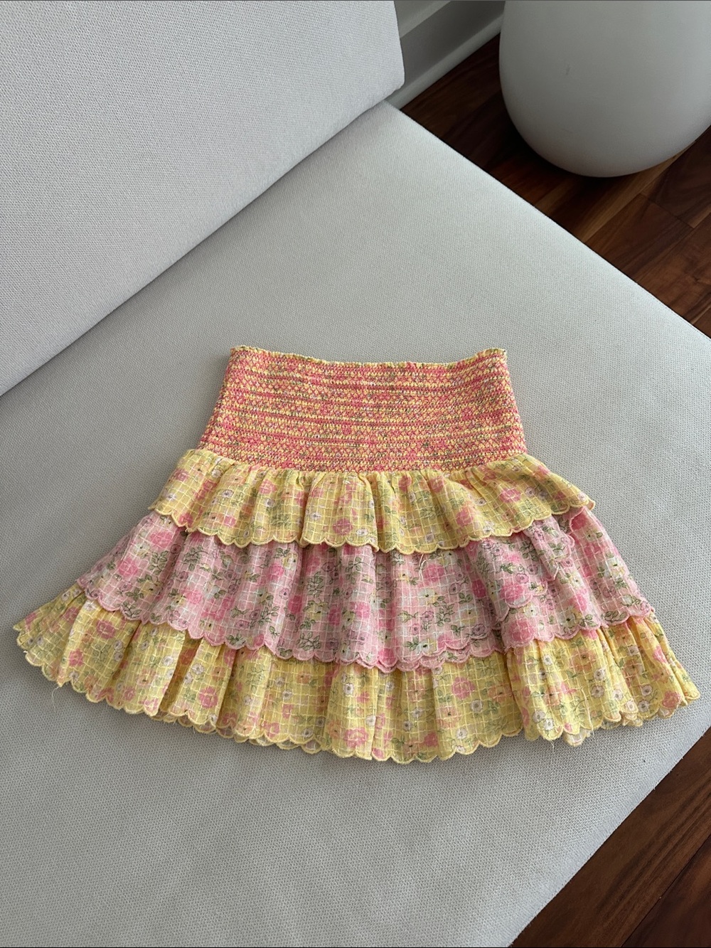LOVESHACKFANCY RUFFLED MINI SKIRT SMOCKED LINED SIZE P